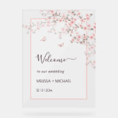 Rosa Kirschblüten-Hochzeit Transparent Acrylschild (Vorderseite)