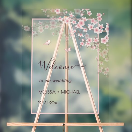 Rosa Kirschblüten-Hochzeit Transparent Acrylschild (Neutral)