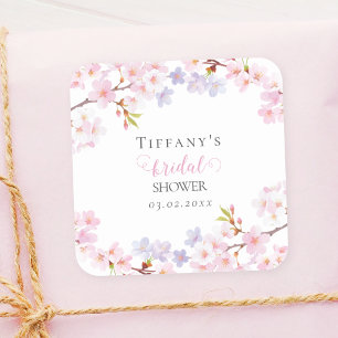 Rosa Kirschblüten-Hochzeitsdusche im blühenden Gar Quadratischer Aufkleber