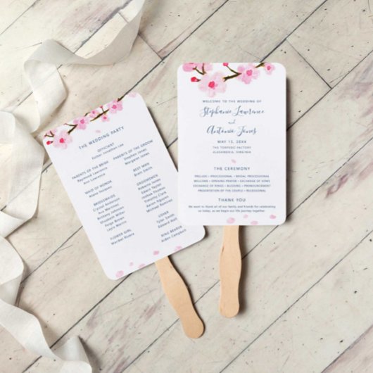 Rosa Kirschblüten Hochzeitsprogramm Hand Fan Fächer
