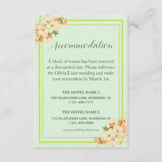 Rosa Kirschblüten , Hochzeitsunterkunft Begleitkarte (Vorderseite)