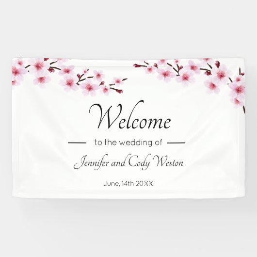 Rosa Kirschblüten Hochzeitszeichen Banner (Horizontal)