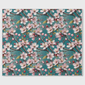 Rosa Kirschblüten im Aquamarinen Hintergrund Geschenkpapier (Flach)