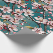 Rosa Kirschblüten im Aquamarinen Hintergrund Geschenkpapier (Ecke)