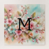 Rosa Kirschblüten in Monogramm Puzzle (Vertikal)