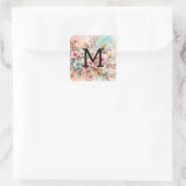 Rosa Kirschblüten in Monogramm Quadratischer Aufkleber (Tasche)