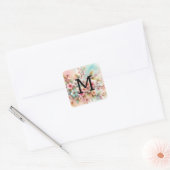 Rosa Kirschblüten in Monogramm Quadratischer Aufkleber (Umschlag)