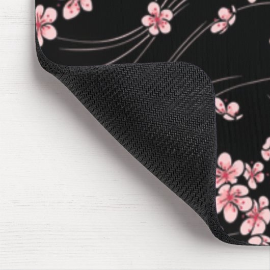 Rosa Kirschblüten in Schwarz Mousepad (Ecke)