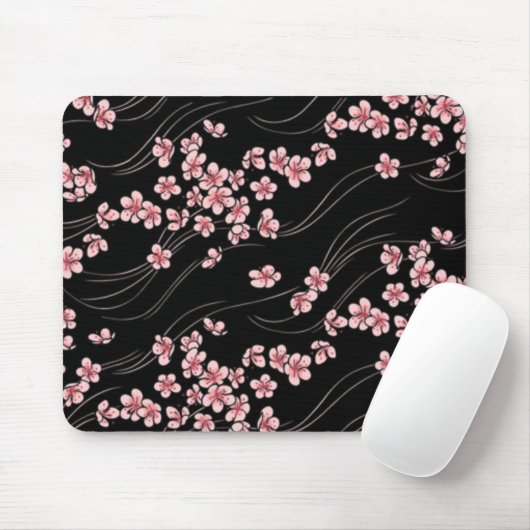 Rosa Kirschblüten in Schwarz Mousepad (Mit Mouse)