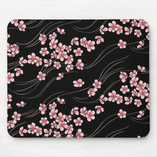 Rosa Kirschblüten in Schwarz Mousepad (Vorne)