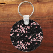 Rosa Kirschblüten in Schwarz Schlüsselanhänger (Vorderseite)
