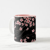 Rosa Kirschblüten in Schwarz Zweifarbige Tasse (Vorderseite Links)