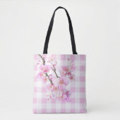 Rosa Kirschblüten karierter Gingham Tasche (Vorderseite)
