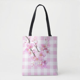 Rosa Kirschblüten karierter Gingham Tasche