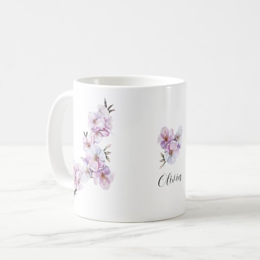 Rosa Kirschblüten Keramik Kaffeetasse (Vorderseite Links)