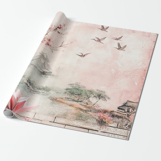 Rosa Kirschblüten-Landschaft der Ruhe (2) Geschenkpapier (Ungerollt)
