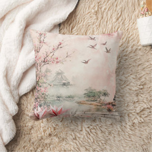 Rosa Kirschblüten-Landschaft Serenity (2) Kissen