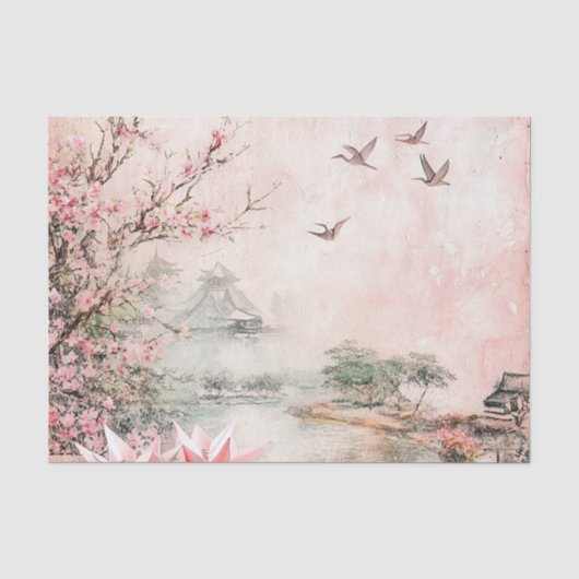 Rosa Kirschblüten-Landschaft Serenity (2) Seidenpapier (Vorderseite)