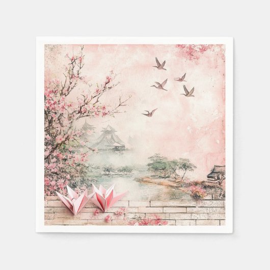 Rosa Kirschblüten-Landschaft Serenity (2) Serviette (Vorderseite)