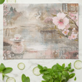 Rosa Kirschblüten-Landschaft Serenity (4) Geschirrtuch (Gefaltet)