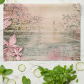 Rosa Kirschblüten-Landschaft Serenity (8) Geschirrtuch (Gefaltet)