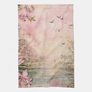 Rosa Kirschblüten-Landschaft Serenity (8) Geschirrtuch