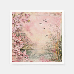 Rosa Kirschblüten-Landschaft Serenity (8) Serviette