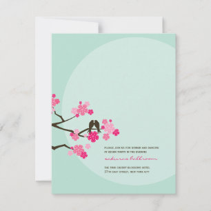 Rosa Kirschblüten Liebesvögel Hochzeitsempfang Einladung