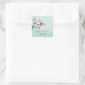 Rosa Kirschblüten Love Birds Hochzeitsticker Quadratischer Aufkleber (Tasche)