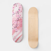 Rosa Kirschblüten Marmorboden Blüte Skateboard (Vorderseite)