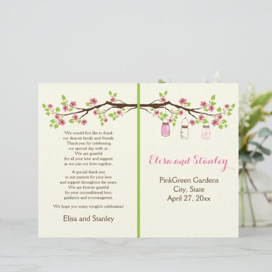 Rosa Kirschblüten, Maurerkirschen Hochzeitsprogram (Stehend Vorderseite)