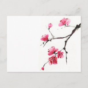 Rosa Kirschblüten – Minimalistische Frühlings-Tusc Postkarte