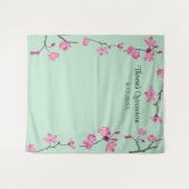 Rosa Kirschblüten, Minzgrün im Hintergrund Wandteppich (Vorderseite (Horizontal))