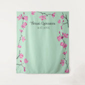 Rosa Kirschblüten, Minzgrün im Hintergrund Wandteppich (Vorderseite)