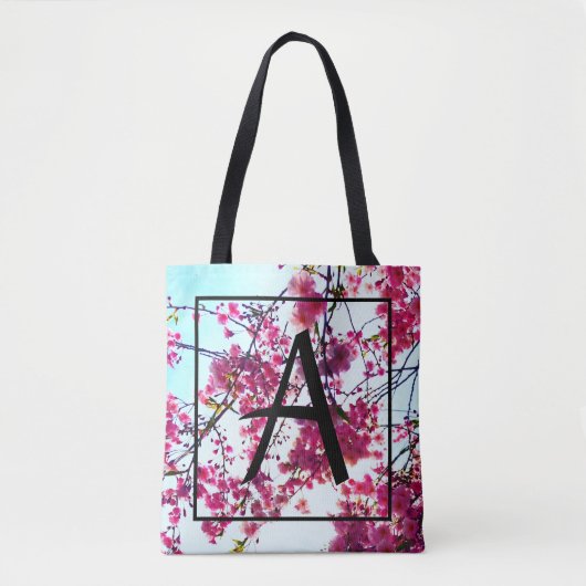 Rosa Kirschblüten - mit Monogramm Tasche (Vorderseite)
