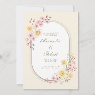 Rosa Kirschblüten-Narzissen-Hochzeitseinladung Einladung