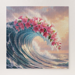 Rosa Kirschblüten-Ozeanwelle Surreal Puzzle