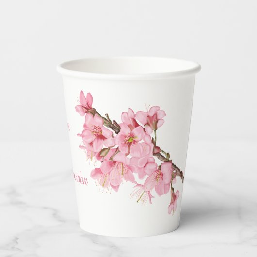Rosa Kirschblüten Pappbecher (Rückseite)