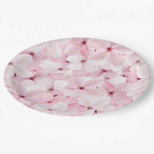 Rosa Kirschblüten Pappteller (Schrägansicht)
