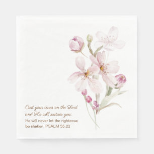 Rosa Kirschblüten Psalm 55,22 Serviette