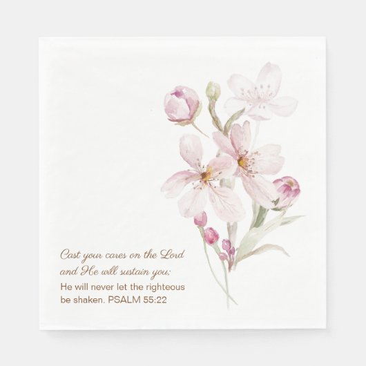 Rosa Kirschblüten Psalm 55,22 Serviette (Vorderseite)