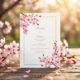Rosa Kirschblüten Romantischer Goldrahmen Hochzeit Einladung