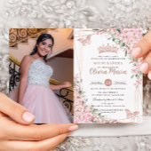 Rosa Kirschblüten Rose Gold Quinceañera Foto Einladung