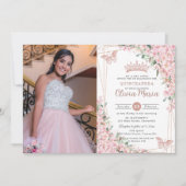 Rosa Kirschblüten Rose Gold Quinceañera Foto Einladung (Vorderseite)