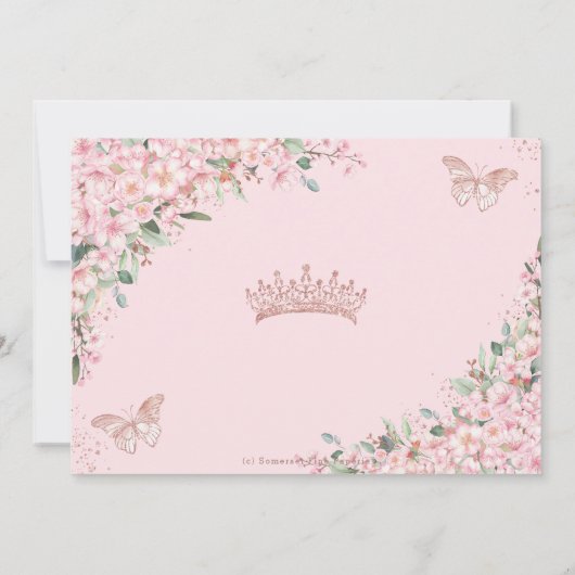 Rosa Kirschblüten Rose Gold Quinceañera Foto Einladung (Rückseite)