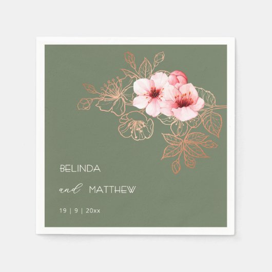 Rosa Kirschblüten-Sage-Grün-Hochzeit Serviette (Vorderseite)