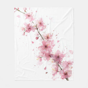 Rosa Kirschblüten-Sakura-Aquarell-Blumen-Boho Fleecedecke