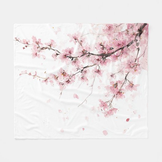Rosa Kirschblüten-Sakura-Aquarell-Blumen-Boho Fleecedecke (Vorderseite (Horizontal))