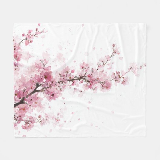 Rosa Kirschblüten-Sakura-Aquarell-Blumen-Boho Fleecedecke (Vorderseite (Horizontal))