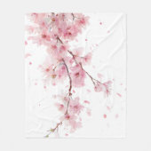 Rosa Kirschblüten-Sakura-Aquarell-Blumen-Boho Fleecedecke (Vorderseite)